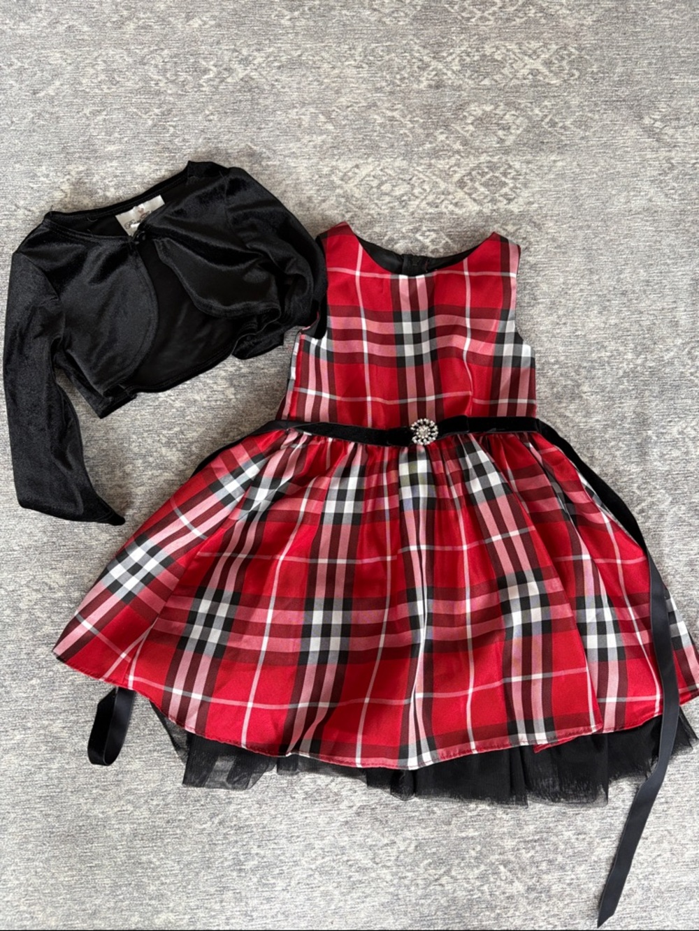 Rare Editions Red Plaid Dress with Black Bolero 2T